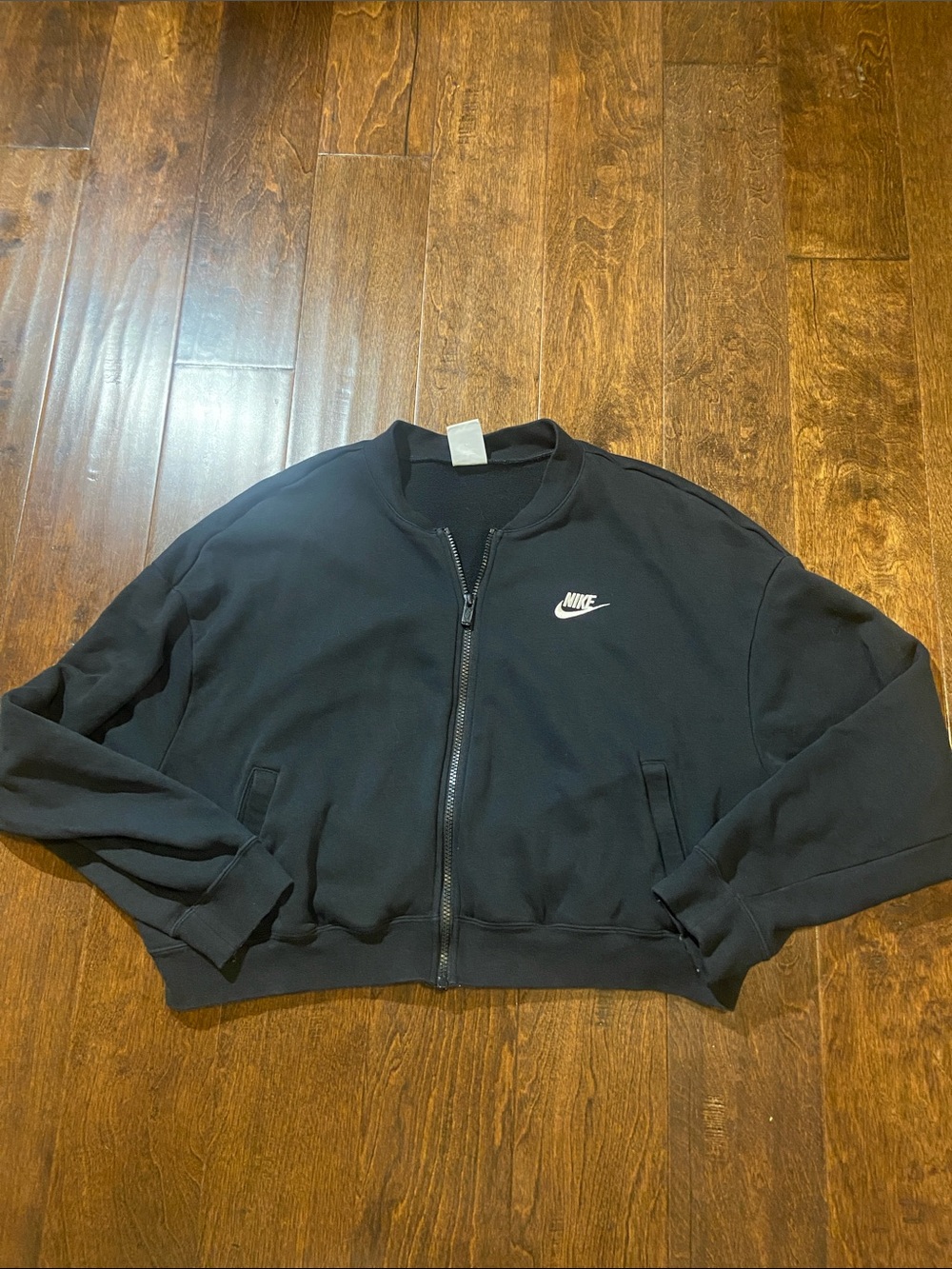Nike Oversize Cropped Full Zip Jacket Womens (L) Black SW Club Fleece FB7278-010